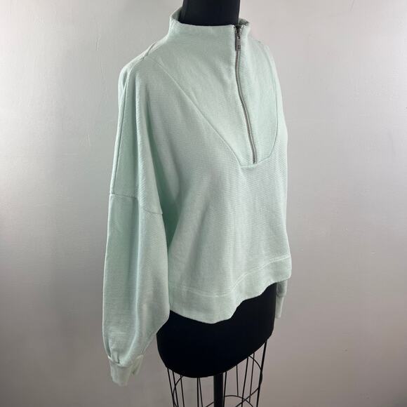 Sweaty Betty Blue Sweatshirt Mock Neck Half Zip Drop Shoulder Banded Hem Sz XXL - Picture 5 of 10